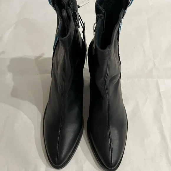 Replay Western Style Leather Black Ankle Boots Size EU 40 US 9 NWB