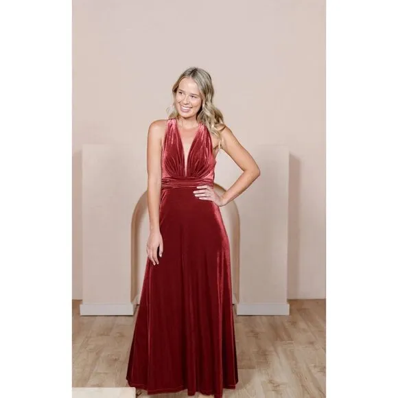 Revelry Dylan Convertible Velvet Dress Burgundy Size 2, luxury, event, wedding