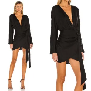Revolve L'Academie Lorriana Tie Waist Sexy Minimalist Dramatic Black Dress L