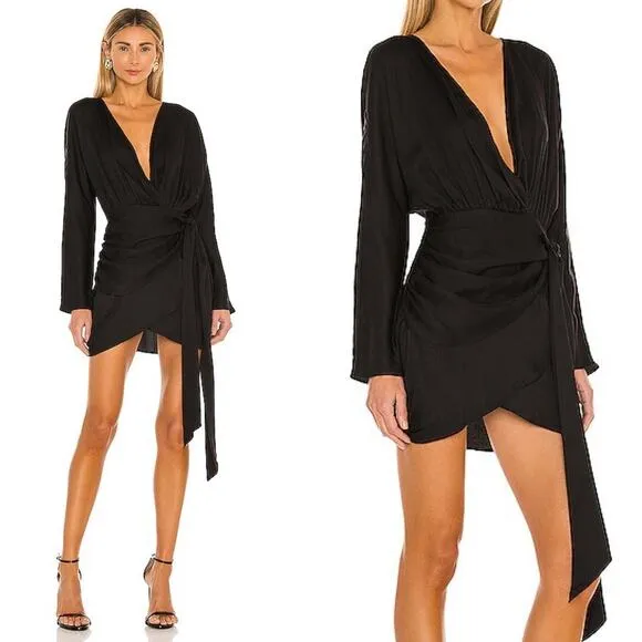 Revolve L'Academie Lorriana Tie Waist Sexy Minimalist Dramatic Black Dress L