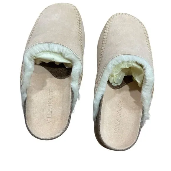 Revolve Villa Rouge Valdez Suede Leather Slippers in Nude