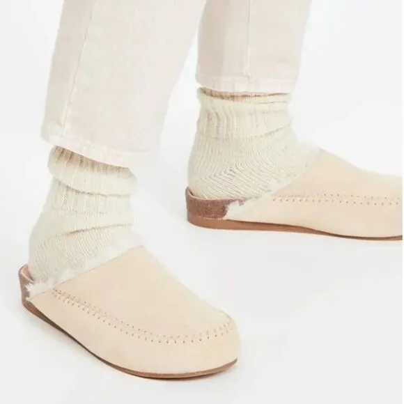 Revolve Villa Rouge Valdez Suede Leather Slippers in Nude
