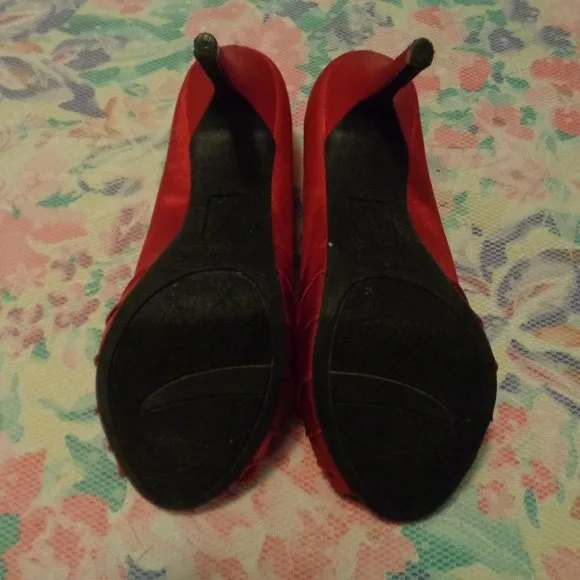 RICH GIRL FIONI NIGHT RED SATIN BEJEWELED HIGH HEELED SHOES 7 &amp; 12