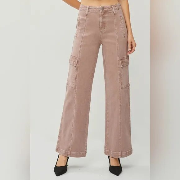 RISEN Cargo High-Rise Retro 90s Denim Pants Boyfriend Fit Wide Leg Utility Jeans