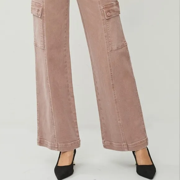 RISEN Cargo High-Rise Retro 90s Denim Pants Boyfriend Fit Wide Leg Utility Jeans