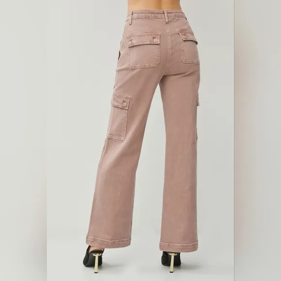 RISEN Cargo High-Rise Retro 90s Denim Pants Boyfriend Fit Wide Leg Utility Jeans
