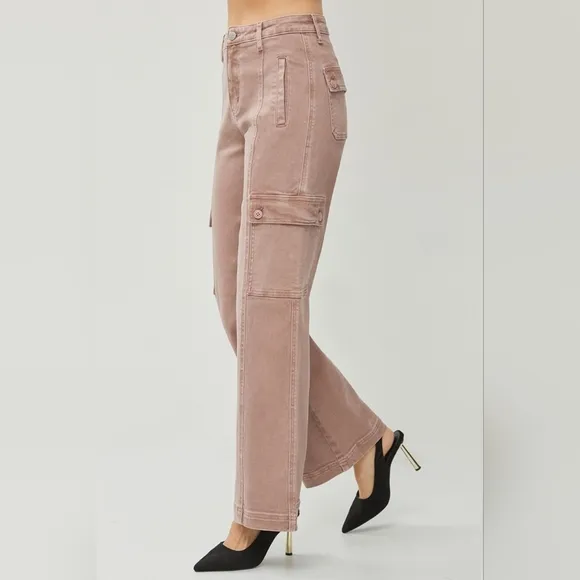 RISEN Cargo High-Rise Retro 90s Denim Pants Boyfriend Fit Wide Leg Utility Jeans