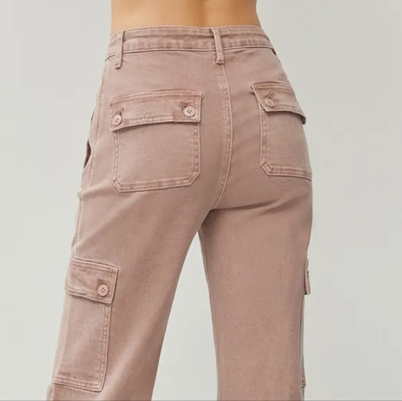 RISEN Cargo High-Rise Retro 90s Denim Pants Boyfriend Fit Wide Leg Utility Jeans