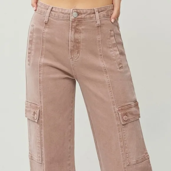 RISEN Cargo High-Rise Retro 90s Denim Pants Boyfriend Fit Wide Leg Utility Jeans