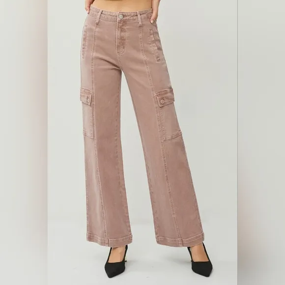 RISEN Cargo High-Rise Retro 90s Denim Pants Boyfriend Fit Wide Leg Utility Jeans