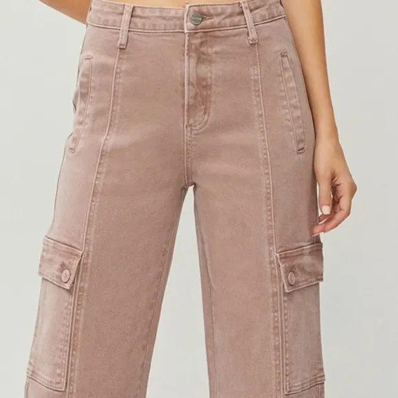 RISEN Cargo High-Rise Retro 90s Denim Pants Boyfriend Fit Wide Leg Utility Jeans