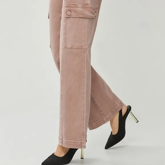 RISEN Cargo High-Rise Retro 90s Denim Pants Boyfriend Fit Wide Leg Utility Jeans