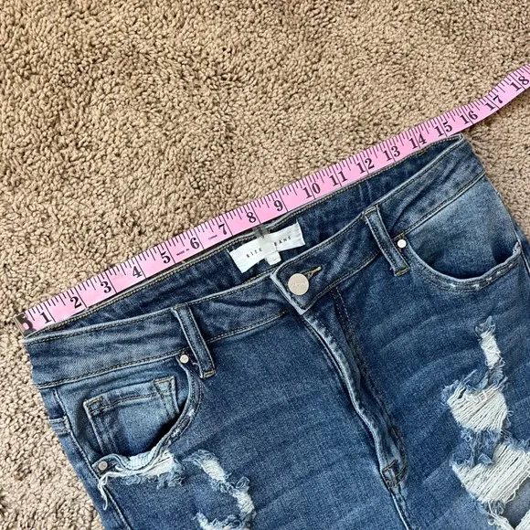Risen Jeans Distressed Frayed Hem Cropped Flare Dark Denim Jeans Size 32 Waist