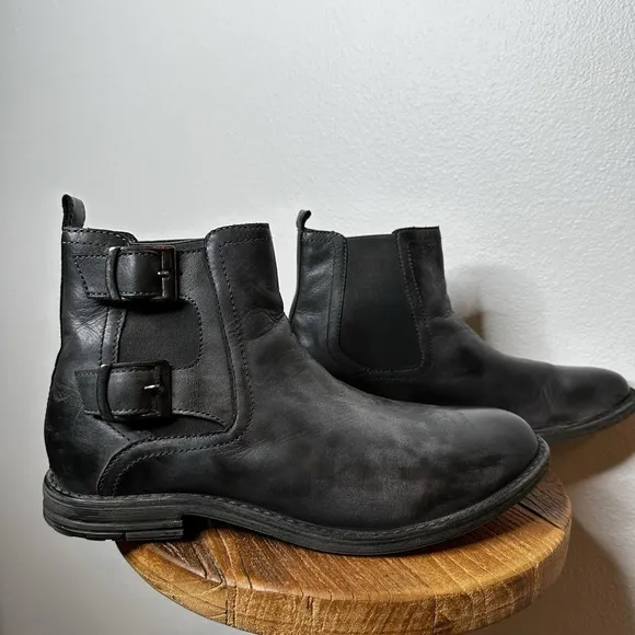 Roan by Bed Stu Mens Boots Cynan Dark Grey Distressed Leather Buckle Chelsea 11