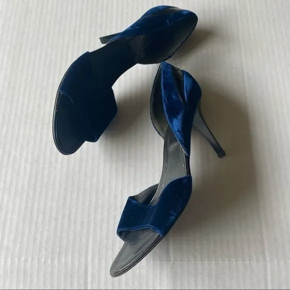 robert clergerie barneys blue black  shoes velvet Open toe heels dressy shoes