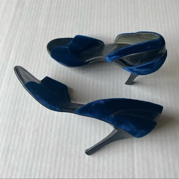 robert clergerie barneys blue black  shoes velvet Open toe heels dressy shoes
