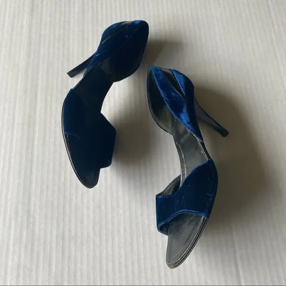 robert clergerie barneys blue black  shoes velvet Open toe heels dressy shoes