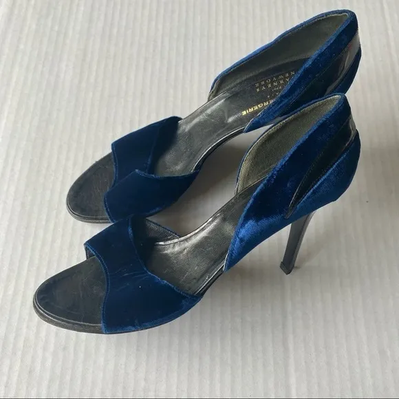 robert clergerie barneys blue black  shoes velvet Open toe heels dressy shoes