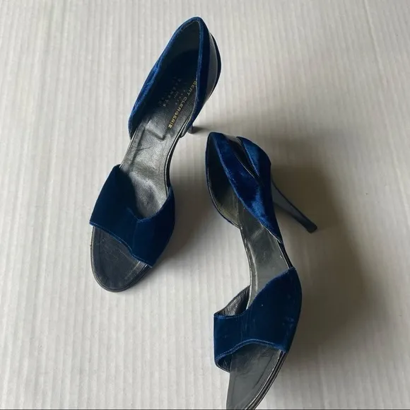 robert clergerie barneys blue black  shoes velvet Open toe heels dressy shoes