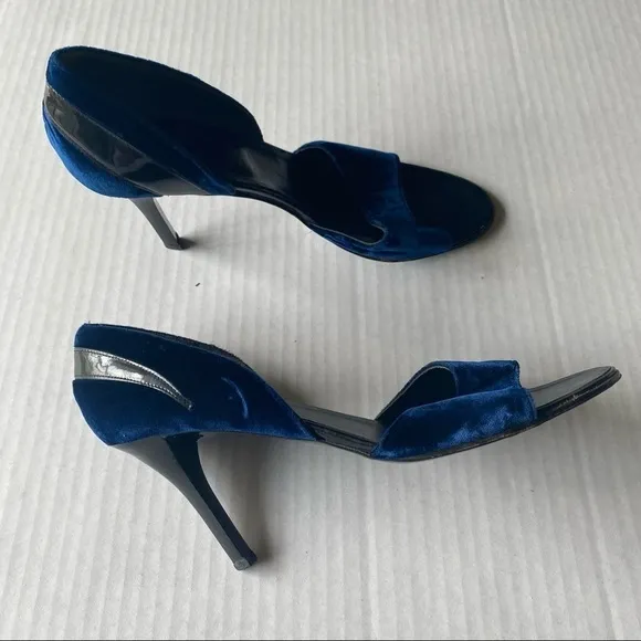 robert clergerie barneys blue black  shoes velvet Open toe heels dressy shoes