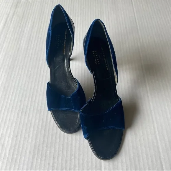 robert clergerie barneys blue black  shoes velvet Open toe heels dressy shoes