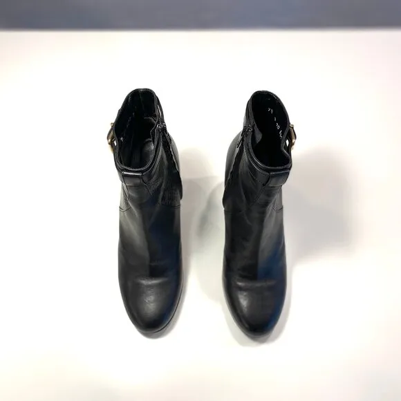 Robert Clergie Leather Ankle Boots, Shiny Patent Heels, Gold Trim, Size 7.5