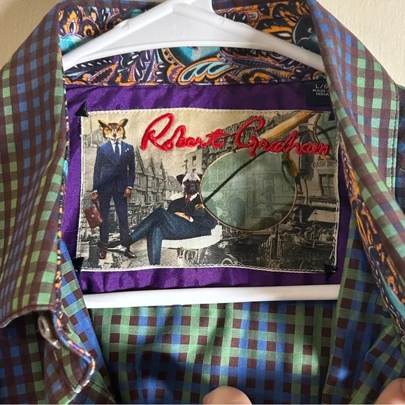 Robert Graham Button Down Luxury Designer Long Sleeve Dress Shirt Size Large