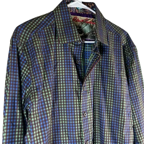 Robert Graham Button Down Luxury Designer Long Sleeve Dress Shirt Size Large