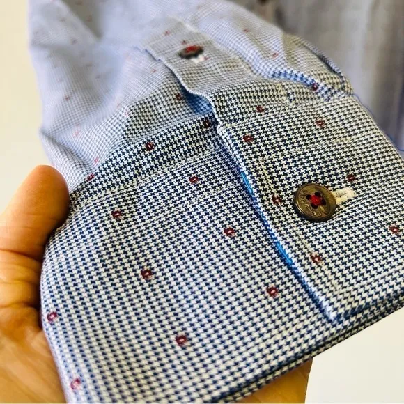 Robert Graham Luxury Blue Dress Shirt L Tailored Fit