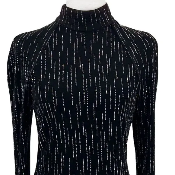 Roberta High Neck Long Sleeve Long Embellishments Black Gown Dress Size Medium