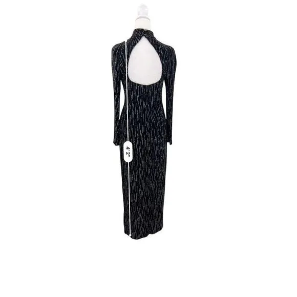 Roberta High Neck Long Sleeve Long Embellishments Black Gown Dress Size Medium