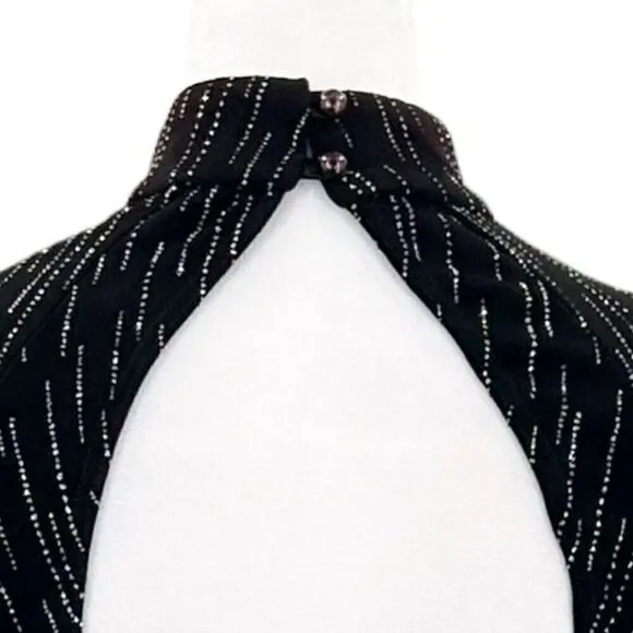 Roberta High Neck Long Sleeve Long Embellishments Black Gown Dress Size Medium