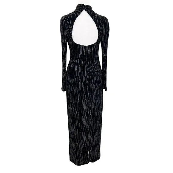 Roberta High Neck Long Sleeve Long Embellishments Black Gown Dress Size Medium
