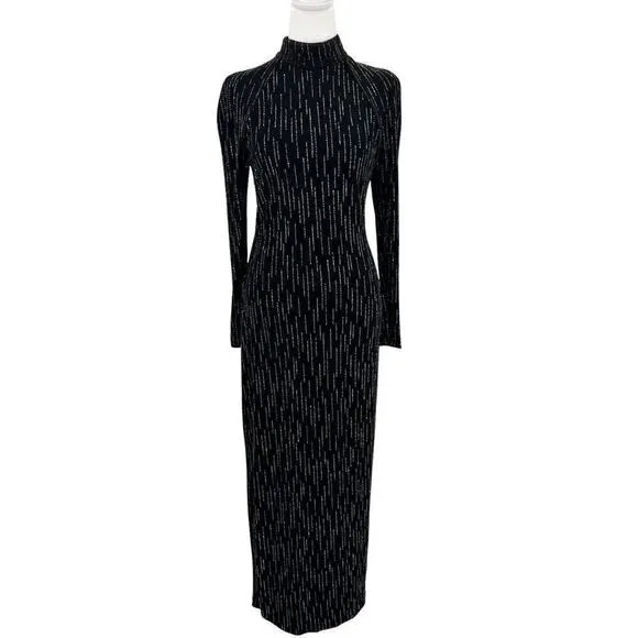 Roberta High Neck Long Sleeve Long Embellishments Black Gown Dress Size Medium