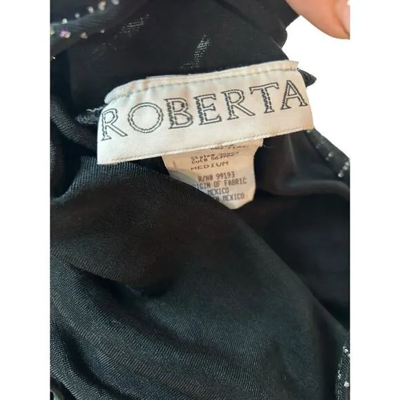 Roberta High Neck Long Sleeve Long Embellishments Black Gown Dress Size Medium