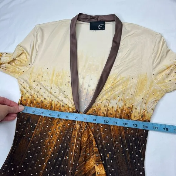 Roberto Cavalli JustCavalli Silk Knit Mini Dress Fit &amp; Flare Brown Cream Small