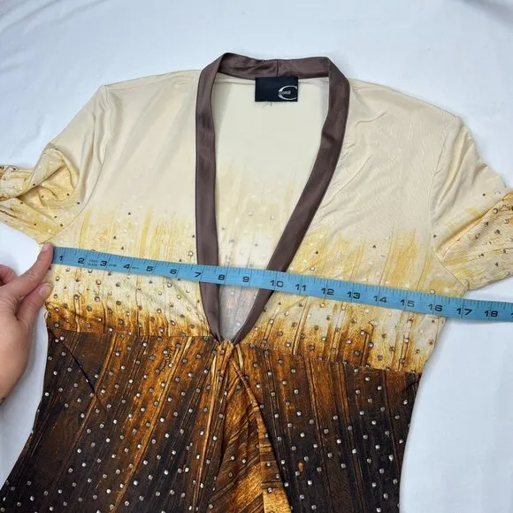 Roberto Cavalli JustCavalli Silk Knit Mini Dress Fit &amp; Flare Brown Cream Small