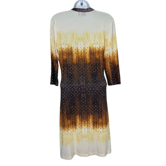Roberto Cavalli JustCavalli Silk Knit Mini Dress Fit &amp; Flare Brown Cream Small