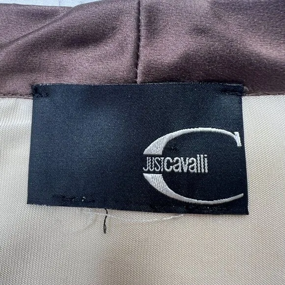 Roberto Cavalli JustCavalli Silk Knit Mini Dress Fit &amp; Flare Brown Cream Small