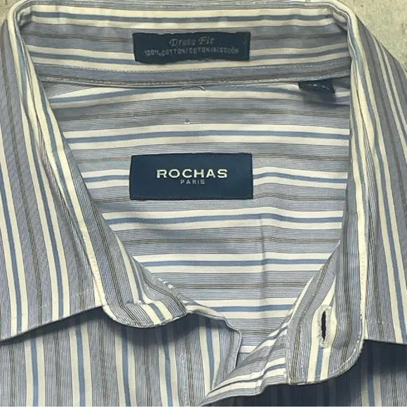 Rochas Paris Shirt Mens Small 15.5-34/35 Button Up Dress Fit Luxury Shirt Stripe