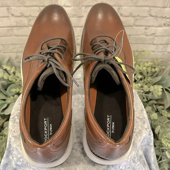 Rockport “Garett” Chestnut Brown Leather Round-Toe Dress Oxfords Mens 15M🤎NWOT