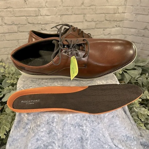 Rockport “Garett” Chestnut Brown Leather Round-Toe Dress Oxfords Mens 15M🤎NWOT