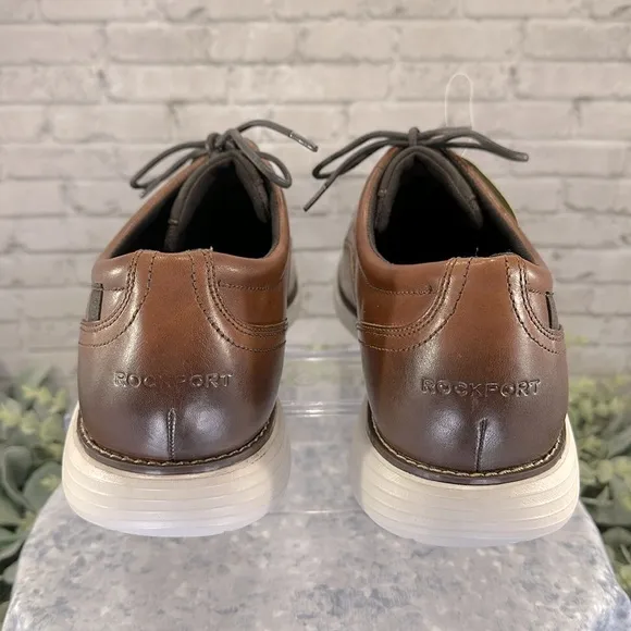 Rockport “Garett” Chestnut Brown Leather Round-Toe Dress Oxfords Mens 15M🤎NWOT