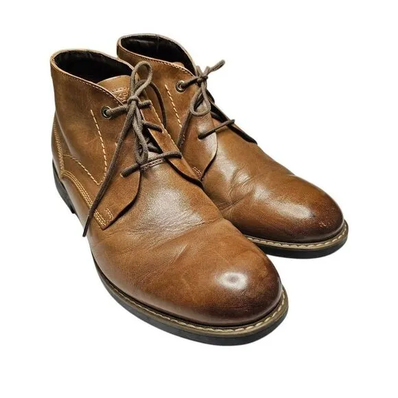 Rockport Mens Trutech Size 9.5 M Brown Leather Ankle Tie Boots