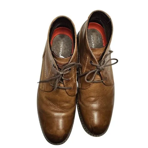 Rockport Mens Trutech Size 9.5 M Brown Leather Ankle Tie Boots
