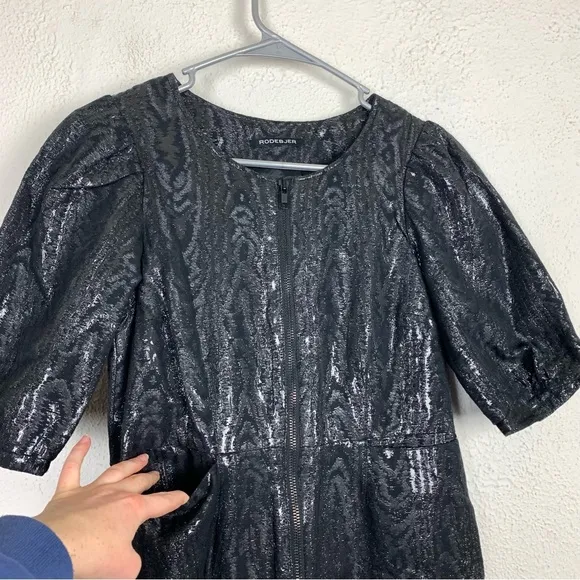 Rodebjer black shiny puff sleeve dress size small luxury