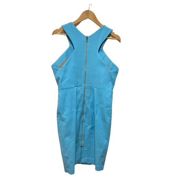 Roland Mouret Luxury Midi Aqua Stretch Knit Canvas 'wilton' Casual Dress