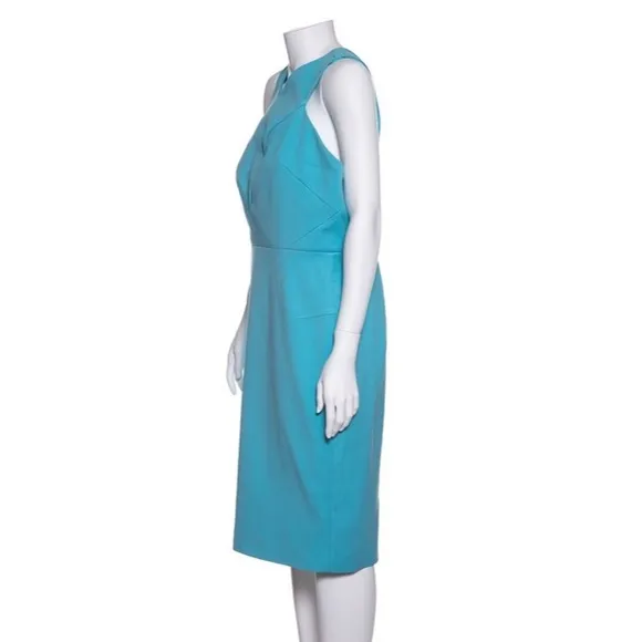 Roland Mouret Luxury Midi Aqua Stretch Knit Canvas 'wilton' Casual Dress