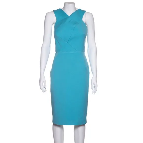 Roland Mouret Luxury Midi Aqua Stretch Knit Canvas 'wilton' Casual Dress