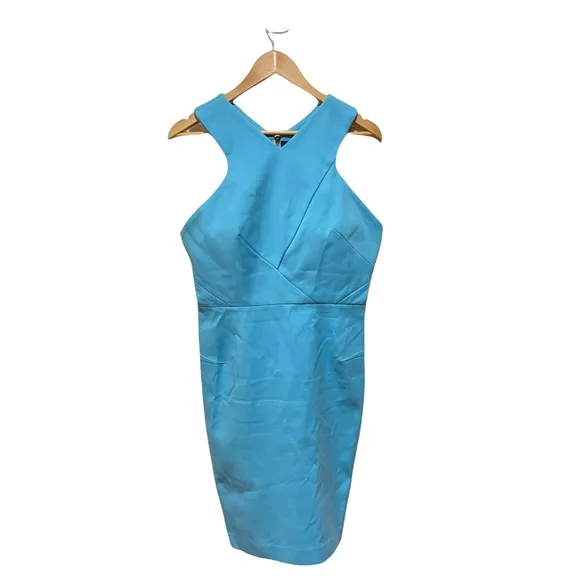 Roland Mouret Luxury Midi Aqua Stretch Knit Canvas 'wilton' Casual Dress